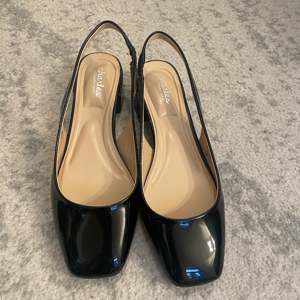 Black kitty heels with strap size 7-1/2